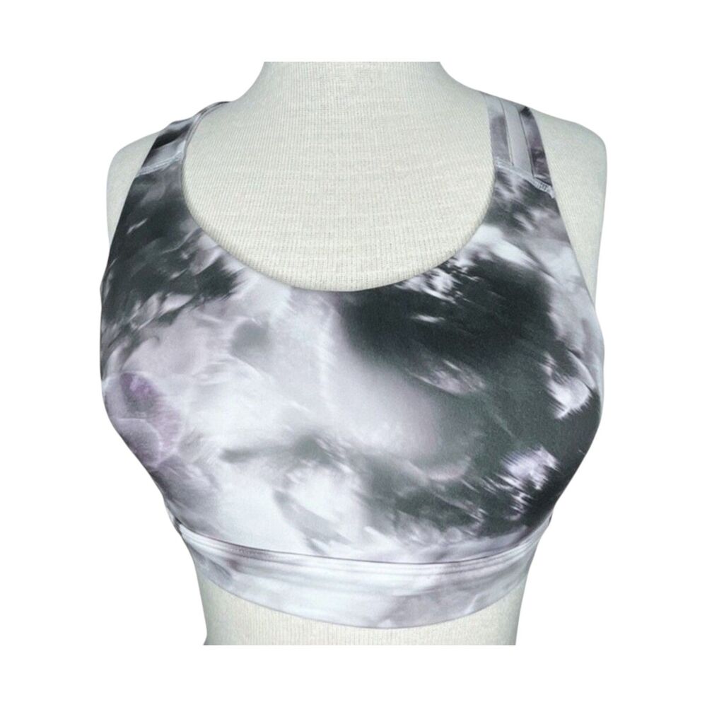 Athleta Run Free Bra sz XS * Winter Garden Purple Gray Print Strappy Sports Bra